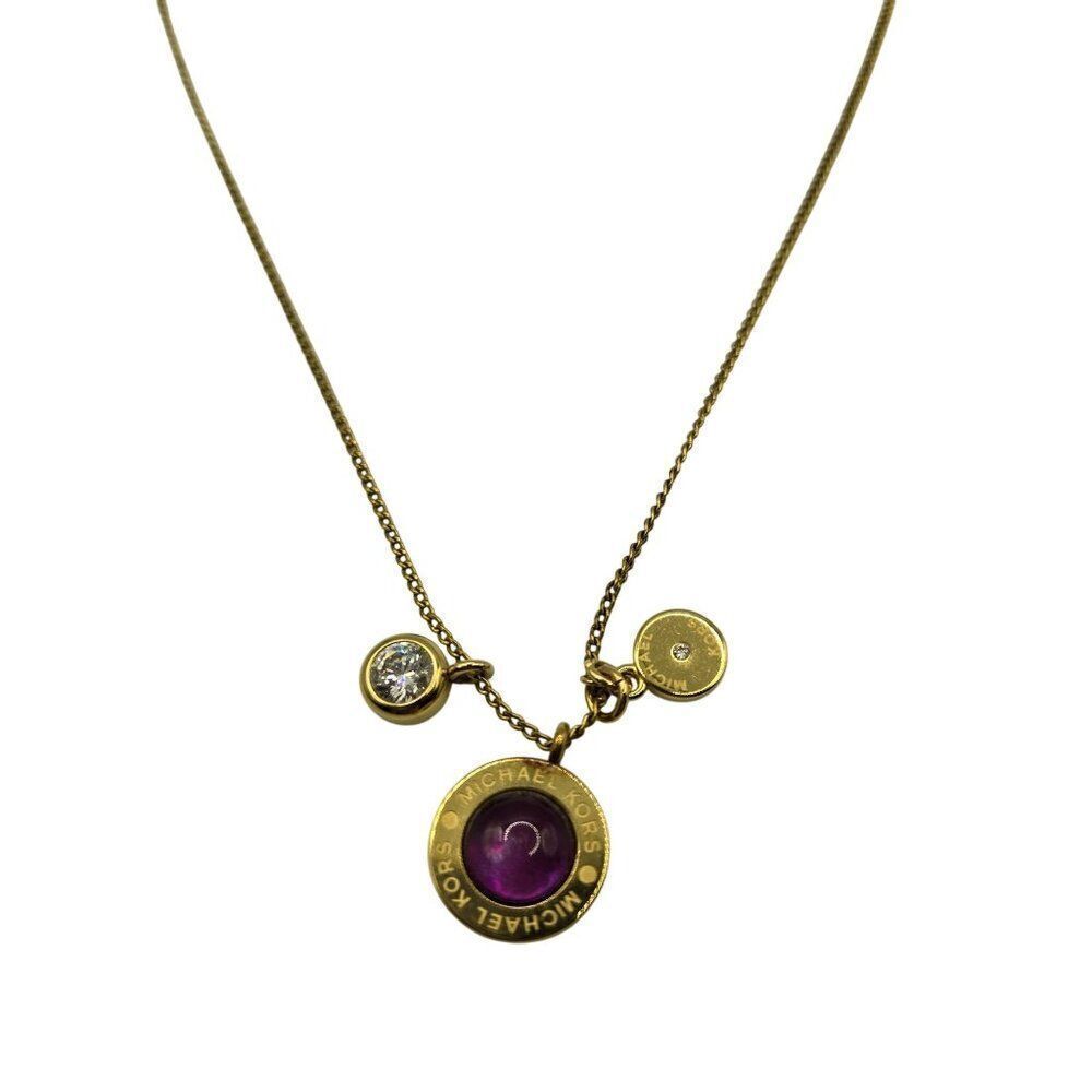 Michael Kors Gold-Tone Pendant Necklace With Purple & Clear Crystal Accents